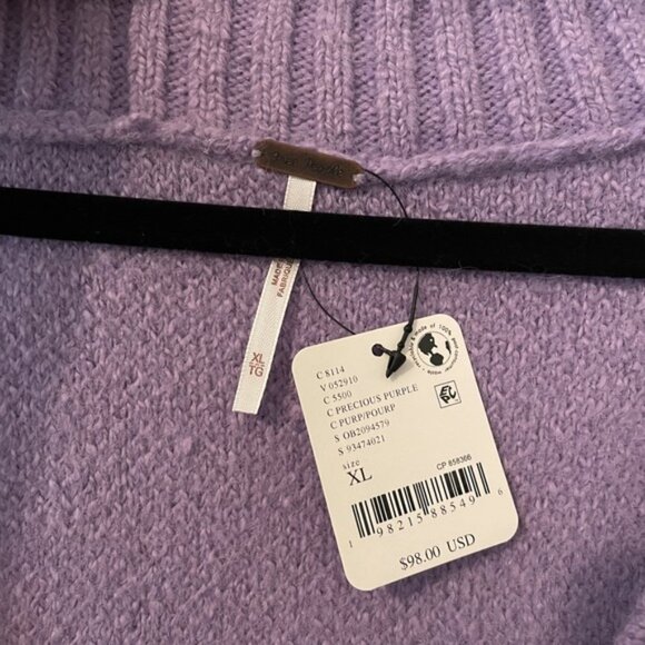 NEW Free People Rhea V Neck Knit Pullover Purple Size XL Wool Blend Slouchy Cozy - Picture 3 of 7